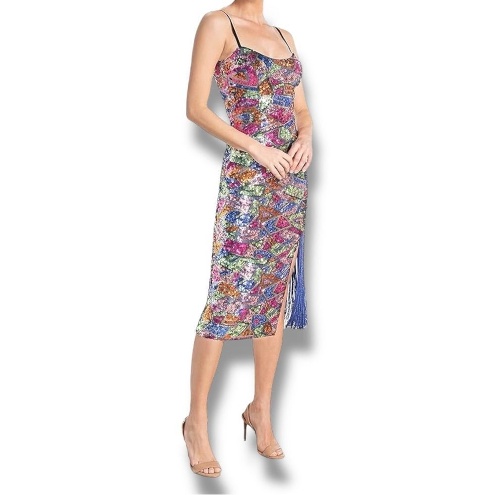 Dress The Population Rory Multicoloured Abstract Sequin Midi Dress, Large